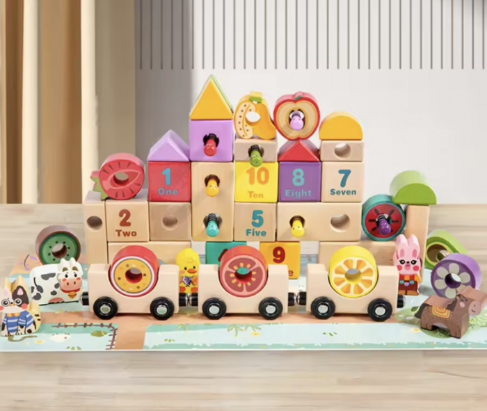 Set educativ cu 30 cuburi din lemn si trenulet magnetic, 3 ani [2]