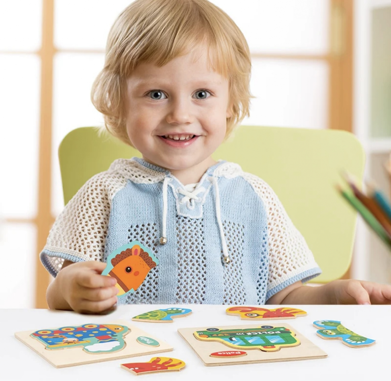 Set 5 mini Puzzle din lemn pentru copii model clasic [5]