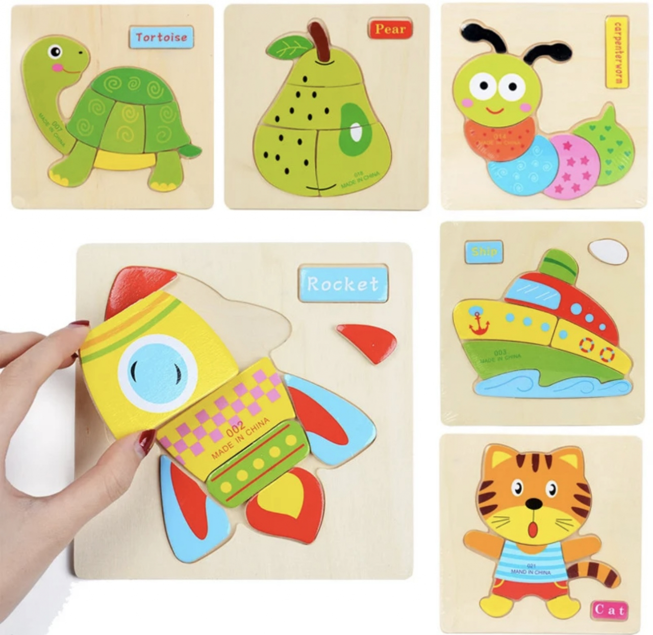 Set 5 mini Puzzle din lemn pentru copii model clasic [4]
