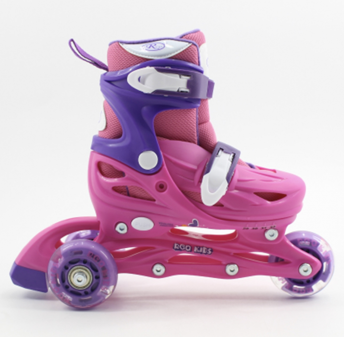 Set Role reglabile Fucsia 4 roti luminoase Casca protectie [2]