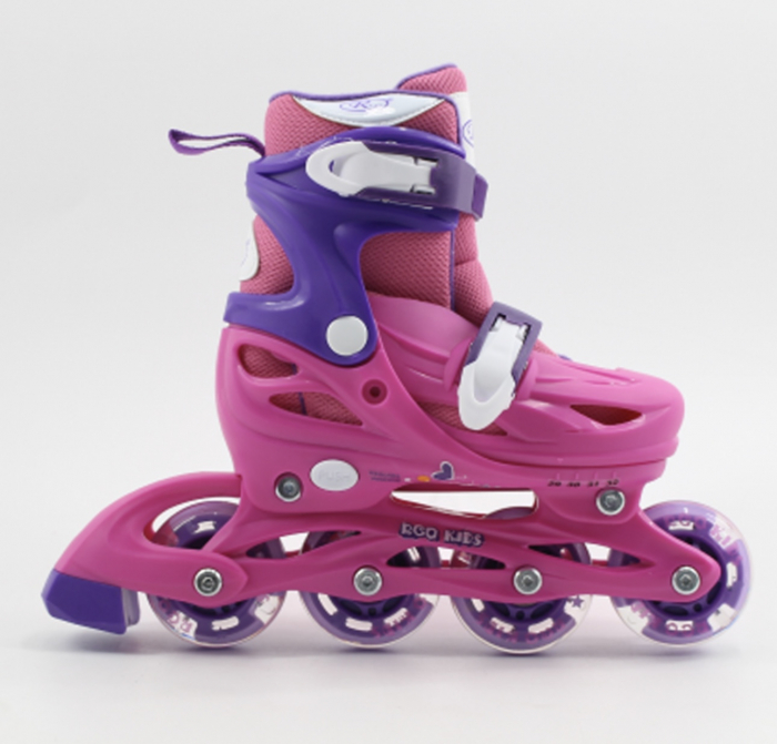 Set Role reglabile Fucsia 4 roti luminoase Casca protectie [3]