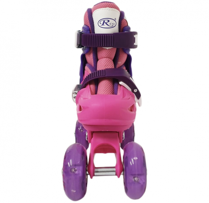Set Role reglabile Fucsia 4 roti luminoase Casca protectie [5]