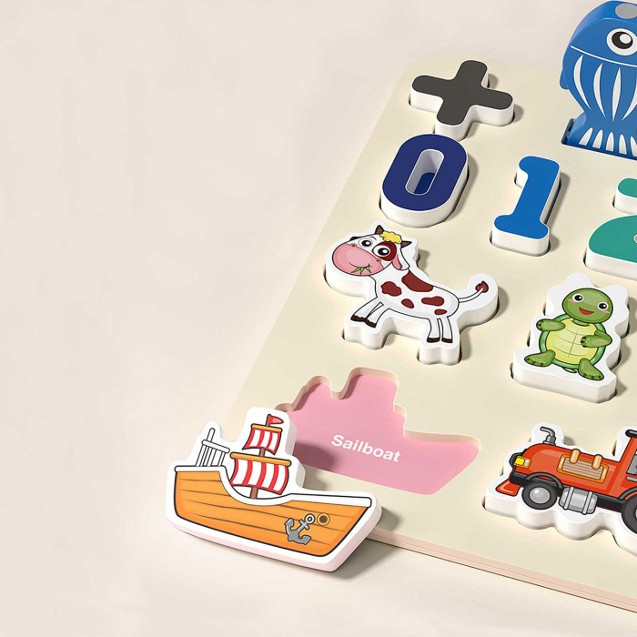 Tabla educativa din lemn cu cifre, animale si vehicule Ricokids 781400 [5]