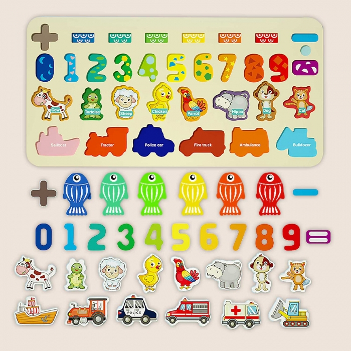 Tabla educativa din lemn cu cifre, animale si vehicule Ricokids 781400 [4]