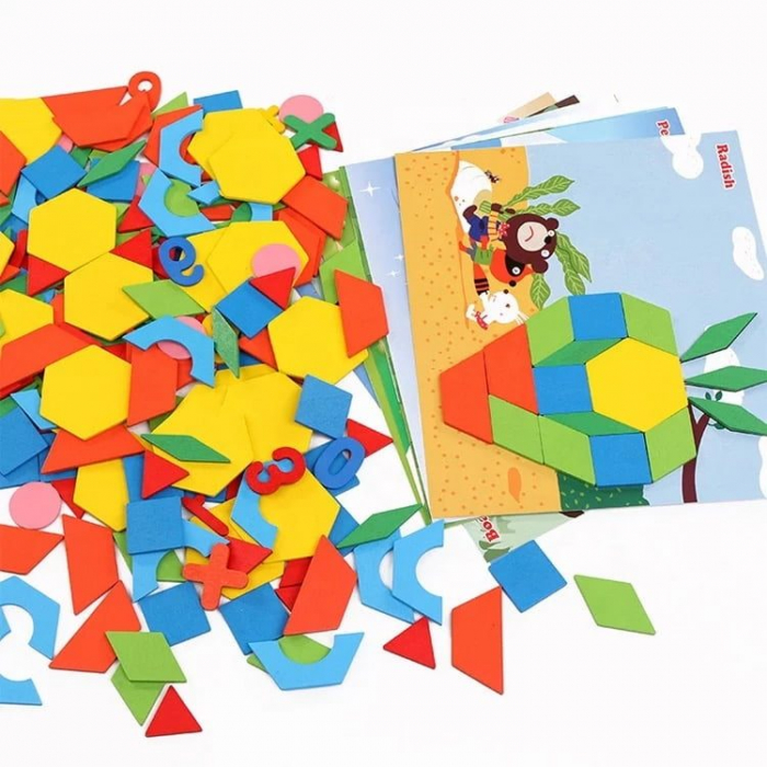 Tangram puzzle din lemn 250 piese colorate copii [3]