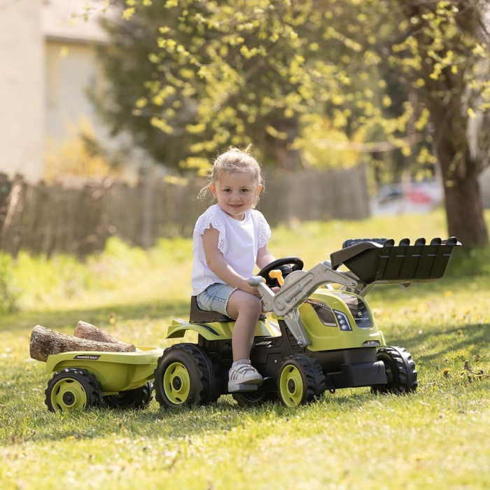 Tractor cu pedale si remorca Smoby Farmer Max verde cu negru [4]