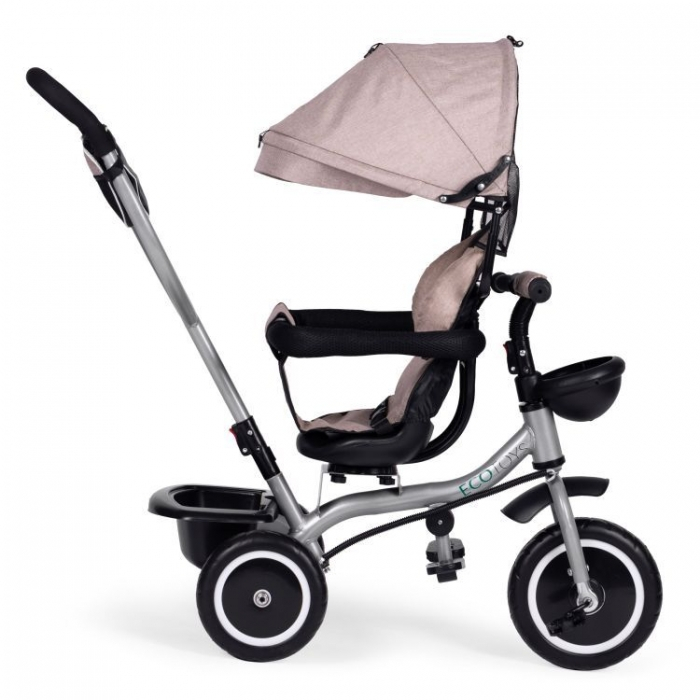 Tricicleta 2 in 1 pentru copii, scaun rotativ 360°, roti din spuma EVA, Ecotoys WQL-066-52 - Bej [5]