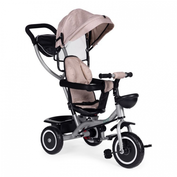 Tricicleta 2 in 1 pentru copii, scaun rotativ 360°, roti din spuma EVA, Ecotoys WQL-066-52 - Bej [1]