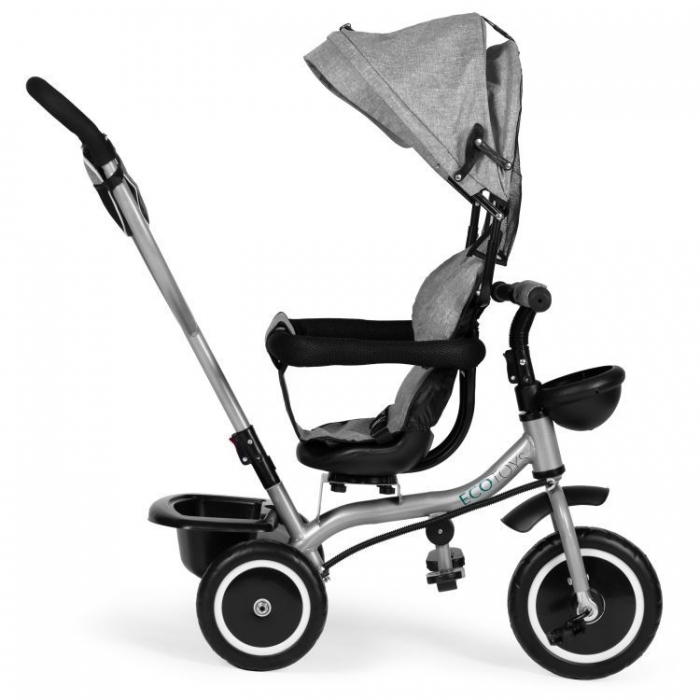 Tricicleta 2 in 1 pentru copii, scaun rotativ 360°, roti din spuma EVA, Ecotoys WQL-066-52 - Gri [6]