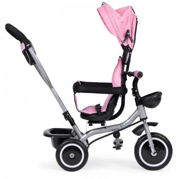 Tricicleta 2 in 1 pentru copii, scaun rotativ 360°, roti din spuma EVA, Ecotoys WQL-066-52 - Roz [6]