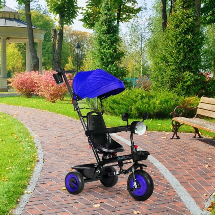 Tricicleta 3 in 1 pentru copii, scaun rotativ 360°, roti din spuma EVA, Ecotoys WQL-066-51 - Albastru [3]