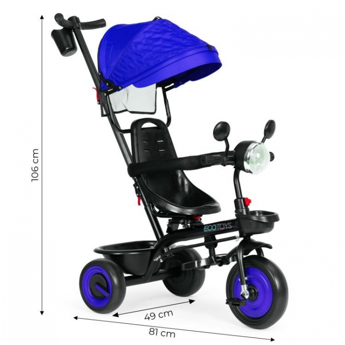 Tricicleta 3 in 1 pentru copii, scaun rotativ 360°, roti din spuma EVA, Ecotoys WQL-066-51 - Albastru [14]
