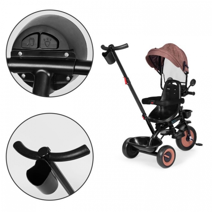 Tricicleta 3 in 1 pentru copii, scaun rotativ 360°, roti din spuma EVA, Ecotoys WQL-066-51 - Bej [12]