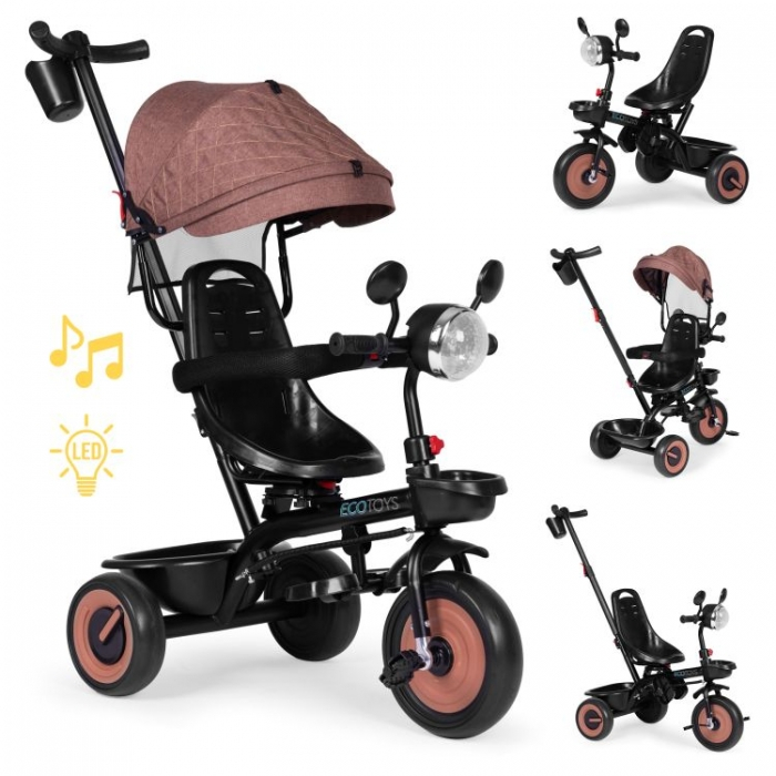 Tricicleta 3 in 1 pentru copii, scaun rotativ 360°, roti din spuma EVA, Ecotoys WQL-066-51 - Bej [2]