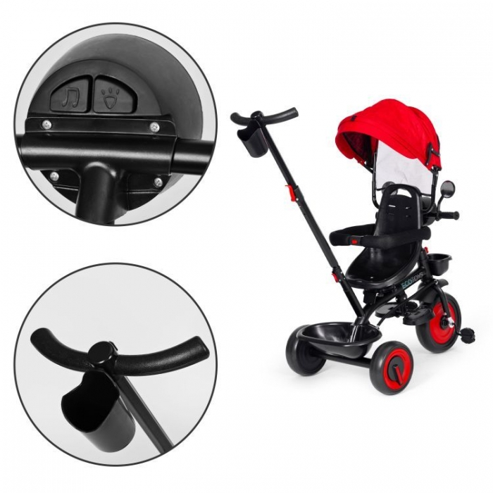 Tricicleta 3 in 1 pentru copii, scaun rotativ 360°, roti din spuma EVA, Ecotoys WQL-066-51 - Rosu [12]