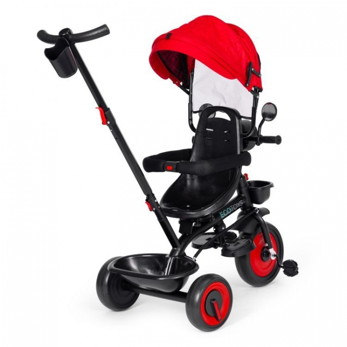 Tricicleta 3 in 1 pentru copii, scaun rotativ 360°, roti din spuma EVA, Ecotoys WQL-066-51 - Rosu [6]