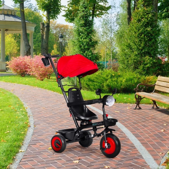 Tricicleta 3 in 1 pentru copii, scaun rotativ 360°, roti din spuma EVA, Ecotoys WQL-066-51 - Rosu [3]