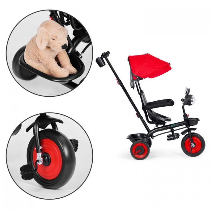 Tricicleta 3 in 1 pentru copii, scaun rotativ 360°, roti din spuma EVA, Ecotoys WQL-066-51 - Rosu [13]