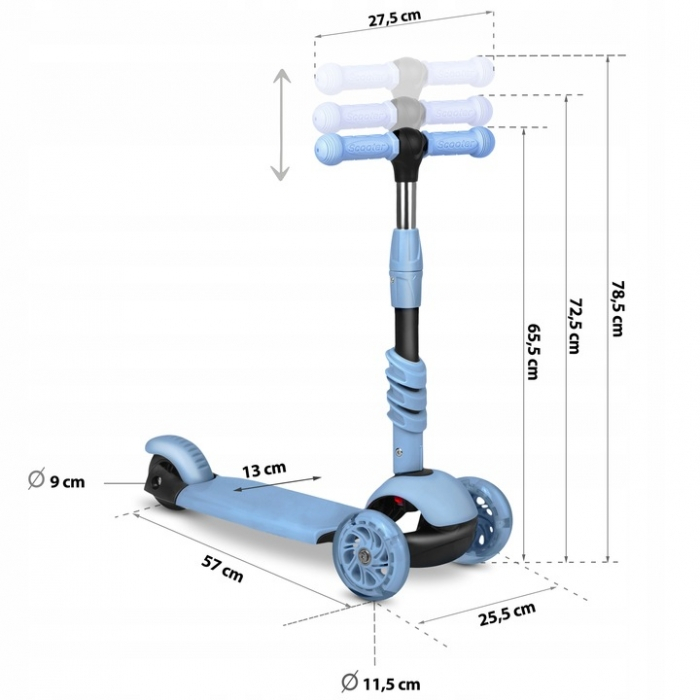 Trotineta 3 in 1 cu roti cu LED Ricokids Todi 765401 - Albastru [10]