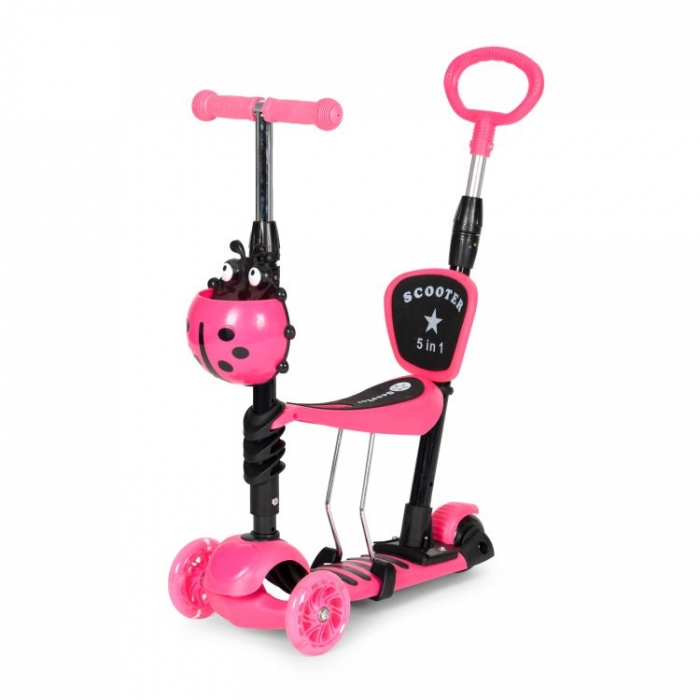 Trotineta 5 in 1 cu sezut si 3 roti cu LED Ecotoys YM-SW-6 - Roz [1]
