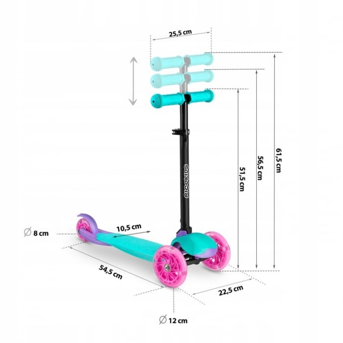 Trotineta cu roti cu LED Ricokids Loco 765104 - Turcoaz cu roz [9]