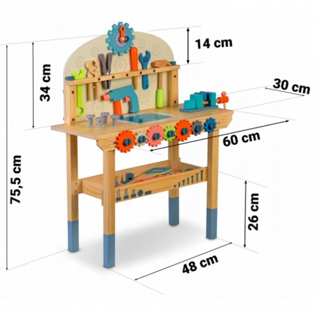 Atelier de lucru din lemn cu accesorii incluse, 60 x 30 x 75.5 cm, Ricokids RK-876 [6]
