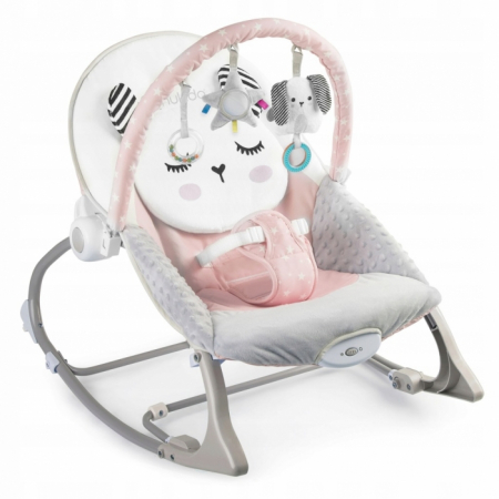 Jucarii Bebelusi - Balansoar multifunctional cu vibratii, panda, 3 jucarii, Nukido 705102, Roz