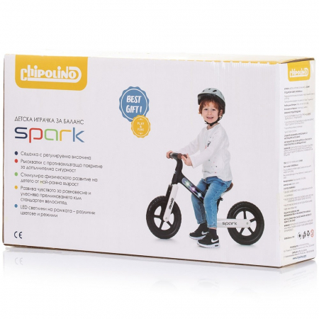 Bicicleta fara pedale Chipolino Spark black white [4]