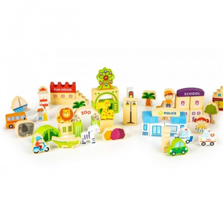 Blocuri din lemn Ecotoys HM015501 Zoo - 120 elemente [4]