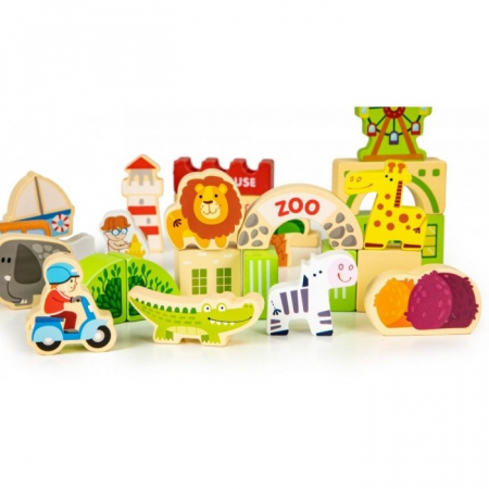 Blocuri din lemn Ecotoys HM015501 Zoo - 120 elemente [3]