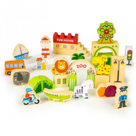 Blocuri din lemn Ecotoys HM015501 Zoo - 120 elemente [2]