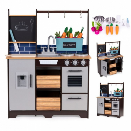 Bucatarie din lemn pentru copii cu accesorii, 74 x 29.5 x 96 cm, Ecotoys TL40030 [2]