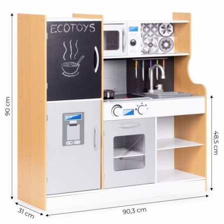 Bucatarie din lemn pentru copii cu accesorii, 90.3 x 31 x 90 cm, Ecotoys TL053001 [7]