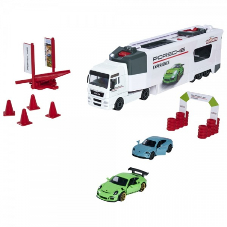 Masinute si Trenulete din Lemn - Camion Majorette MAN Tgx Porsche Experience cu 2 masinute