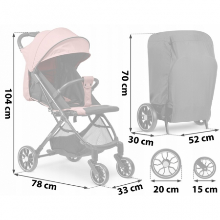 Carucior sport pentru copii, 78 x 33 x 104 cm, Nukido Paseo 716004 - Roz [11]