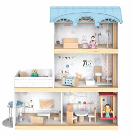 Case de Papusi - Casa de papusi din lemn, 41 cm, utilata si mobilata