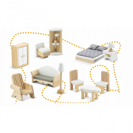 Casuta de papusi din lemn cu 3 etaje, mobilier inclus, 60 x 24 x 70 cm, Ricokids RK-878 - Albastru deschis [6]