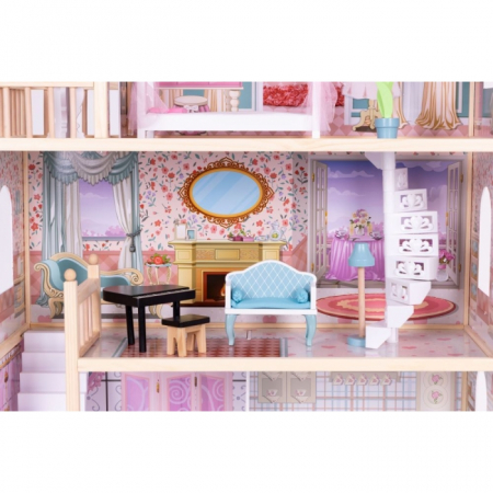 Casuta de papusi din lemn cu 3 etaje si mobilier Ecotoys 8106 [7]