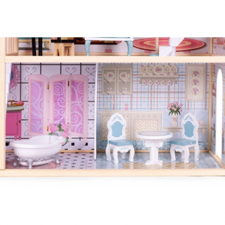 Casuta de papusi din lemn cu 3 etaje si mobilier Ecotoys 8106 [5]