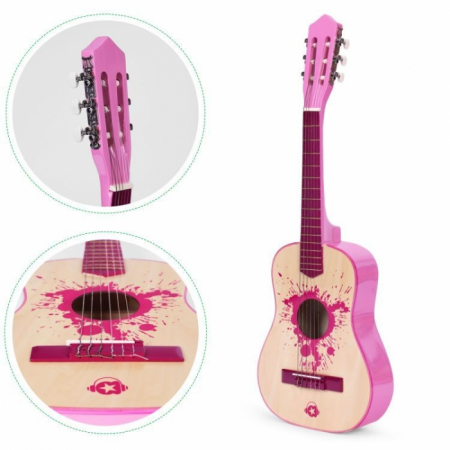 Chitara din lemn cu 6 corzi pentru copii, 86 x 31 cm, Ecotoys HX18026-34 - Roz [4]