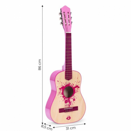 Chitara din lemn cu 6 corzi pentru copii, 86 x 31 cm, Ecotoys HX18026-34 - Roz [5]