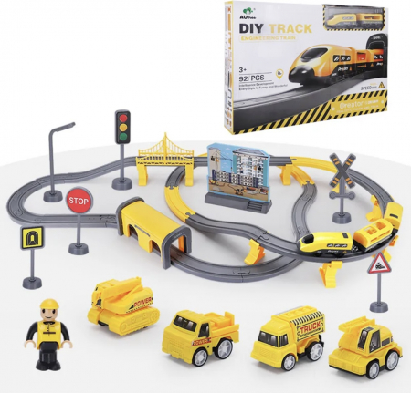 Circuit Tren electric cu Vehicule constructii pentru copii [1]