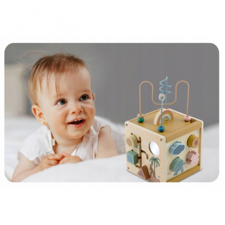 Cub educational din lemn cu diverse activitati, 15.5 x 17 cm, Nukido NK-861 [3]