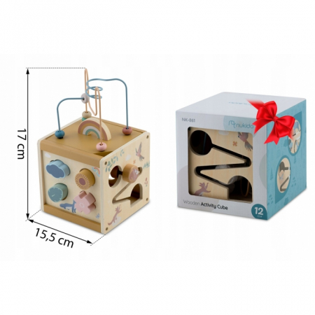 Cub educational din lemn cu diverse activitati, 15.5 x 17 cm, Nukido NK-861 [7]