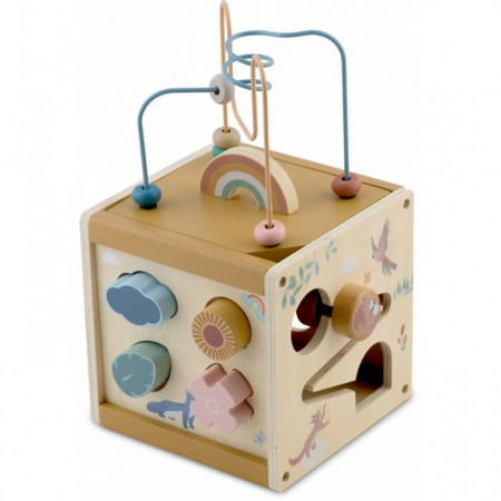 Cub educational din lemn cu diverse activitati, 15.5 x 17 cm, Nukido NK-861 [5]