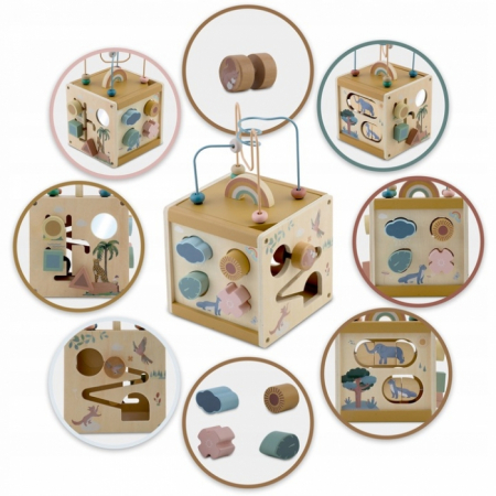 Cub educational din lemn cu diverse activitati, 15.5 x 17 cm, Nukido NK-861 [1]