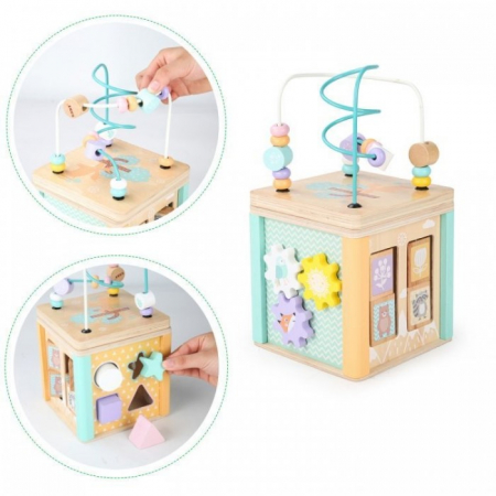 Cub educational din lemn cu labirint si sortator Ecotoys HM015472 [5]