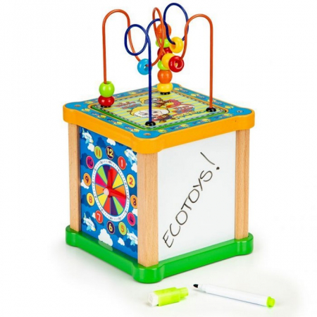 Cub educational din lemn cu tabla Ecotoys HM015473 [1]
