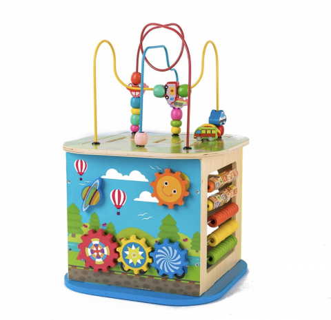 Jucarii Motrice si Senzoriale - Cub multifunctional din lemn, 46.5 cm, Cutia Comorilor