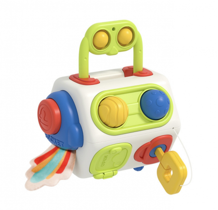 Jucarii Motrice si Senzoriale - Cub senzorial colorat pentru bebe Busy Cube
